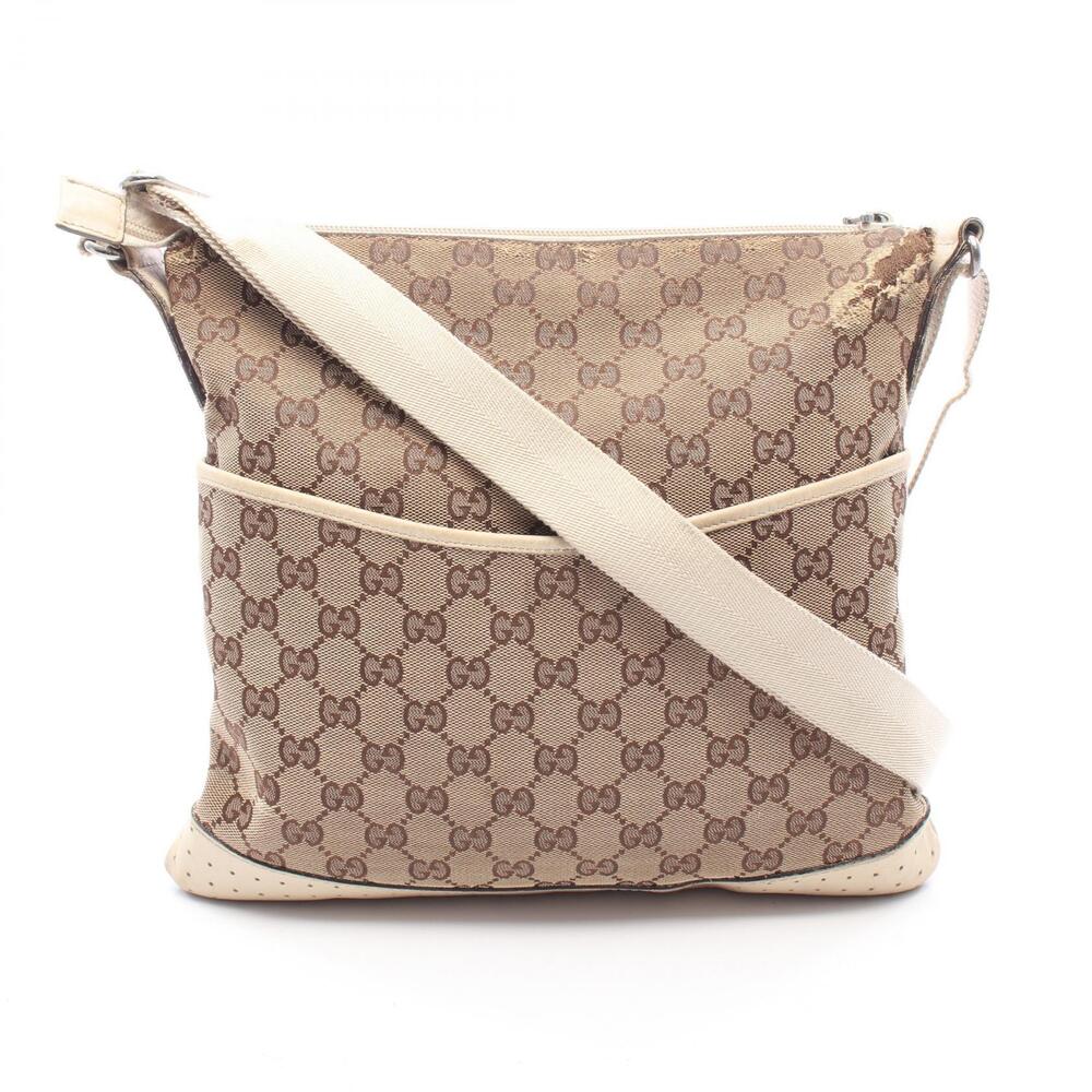 Gucci Abbey GG Canvas Leather Shoulder Bag White Tan